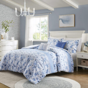 Christa Floral Striped Comforter Set from Intelligent Design in  Blue. Christa Floral Striped Comforter Set from Intelligent Design in  Blue. Christa Floral Striped Comforter Set from Intelligent Design in  Blue. Christa Floral Striped Comforter Set from Intelligent Design in  Blue. Christa Floral Striped Comforter Set from Intelligent Design in  Blue.