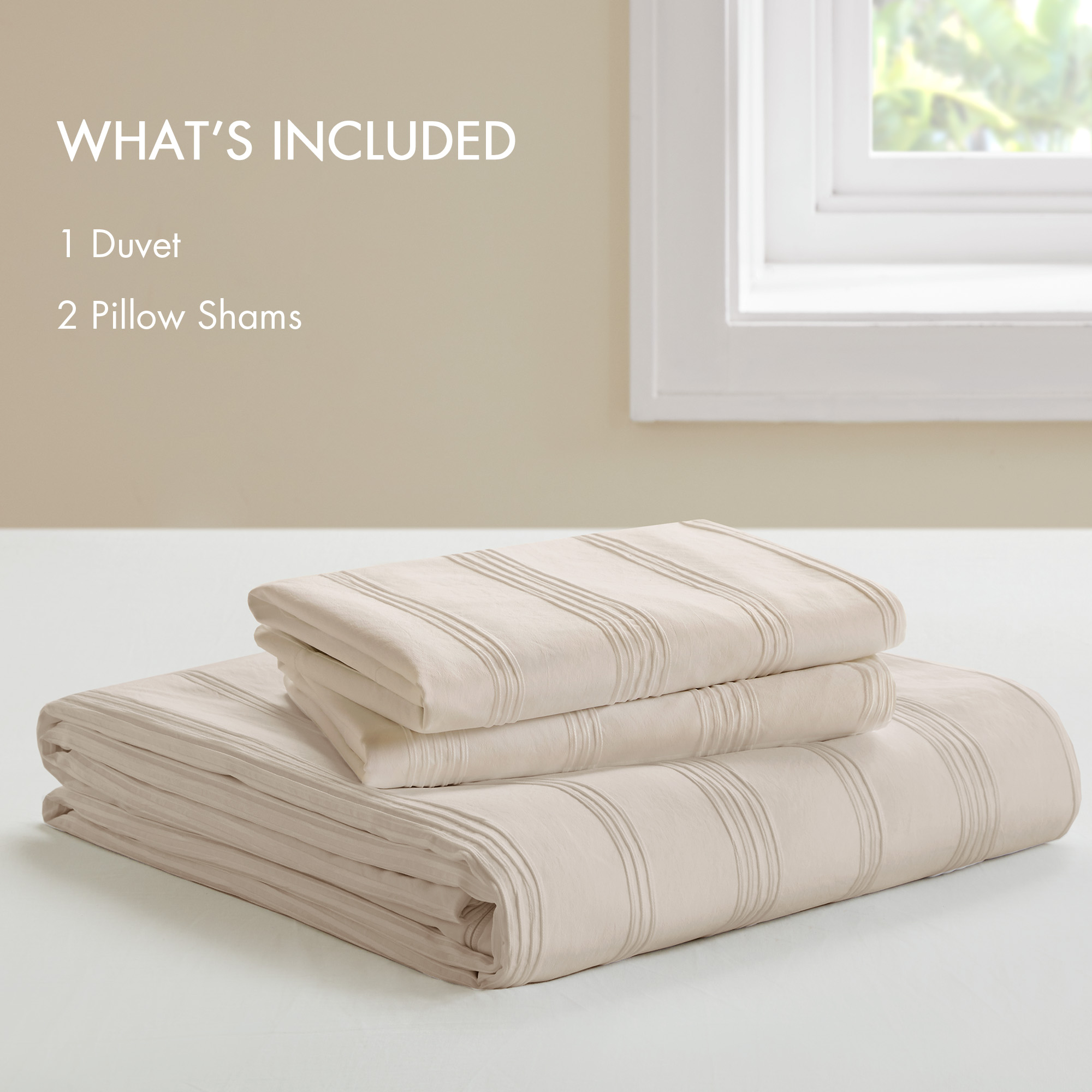 Logan Striped Reversible Pintuck Pleated Duvet Set