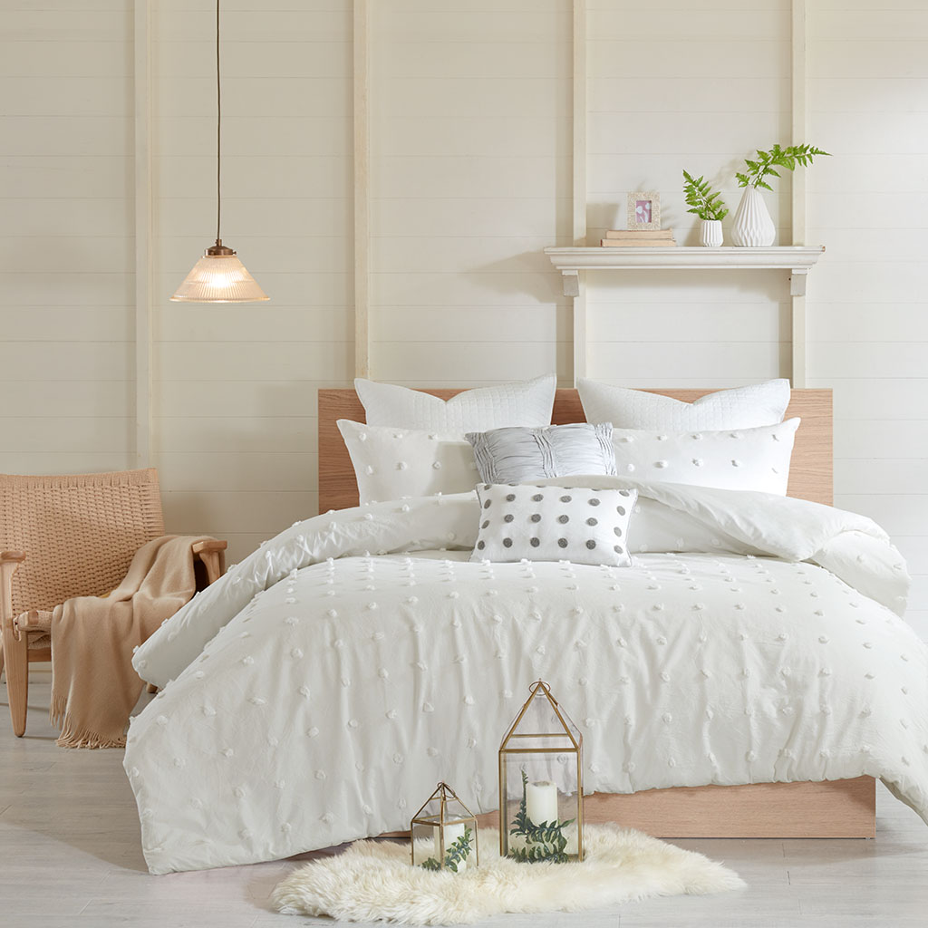 Brooklyn Cotton Jacquard Duvet Cover Set with Euro Shams and Throw Pillows