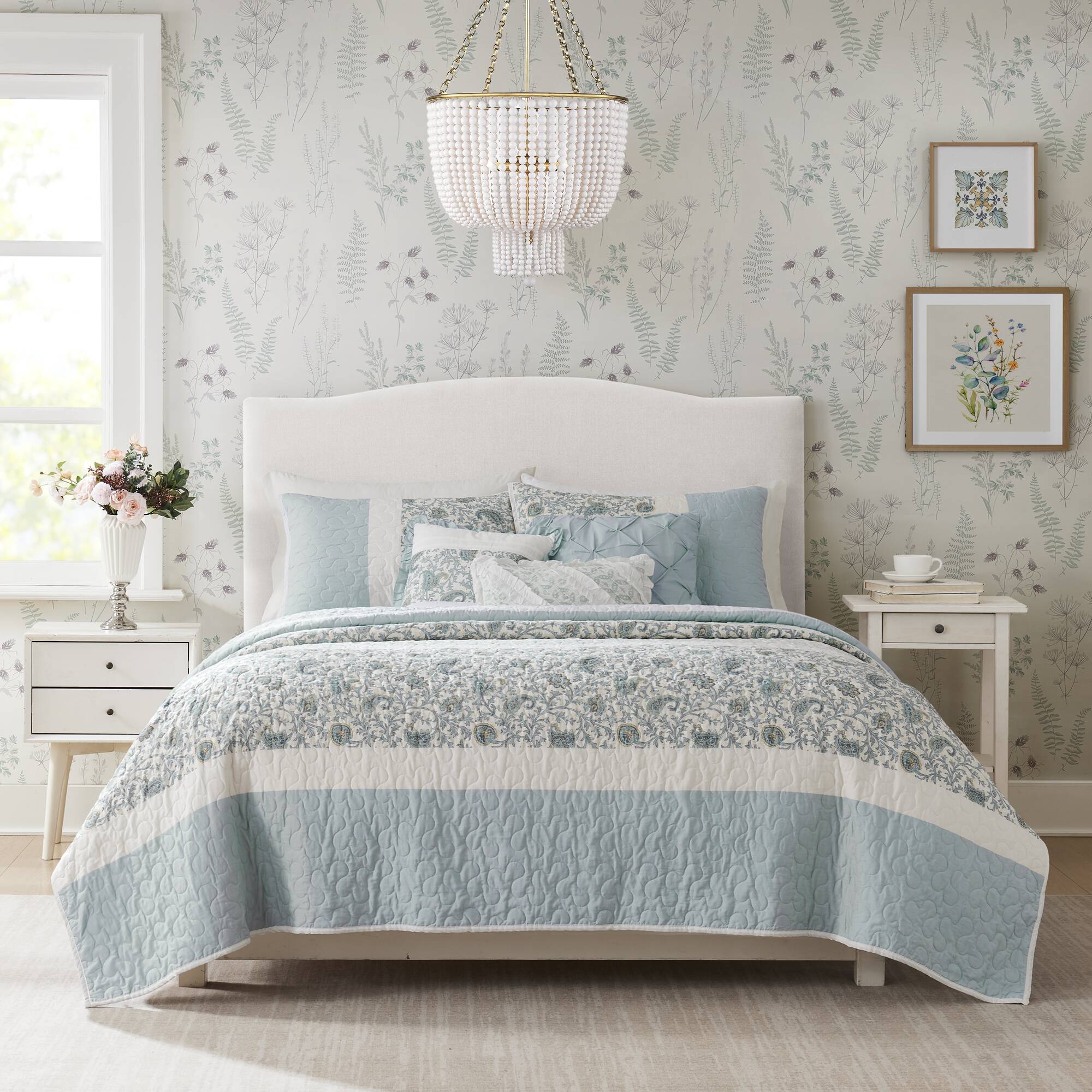 Dawn 6 Piece Cotton Percale Quilt Set with Throw Pillows