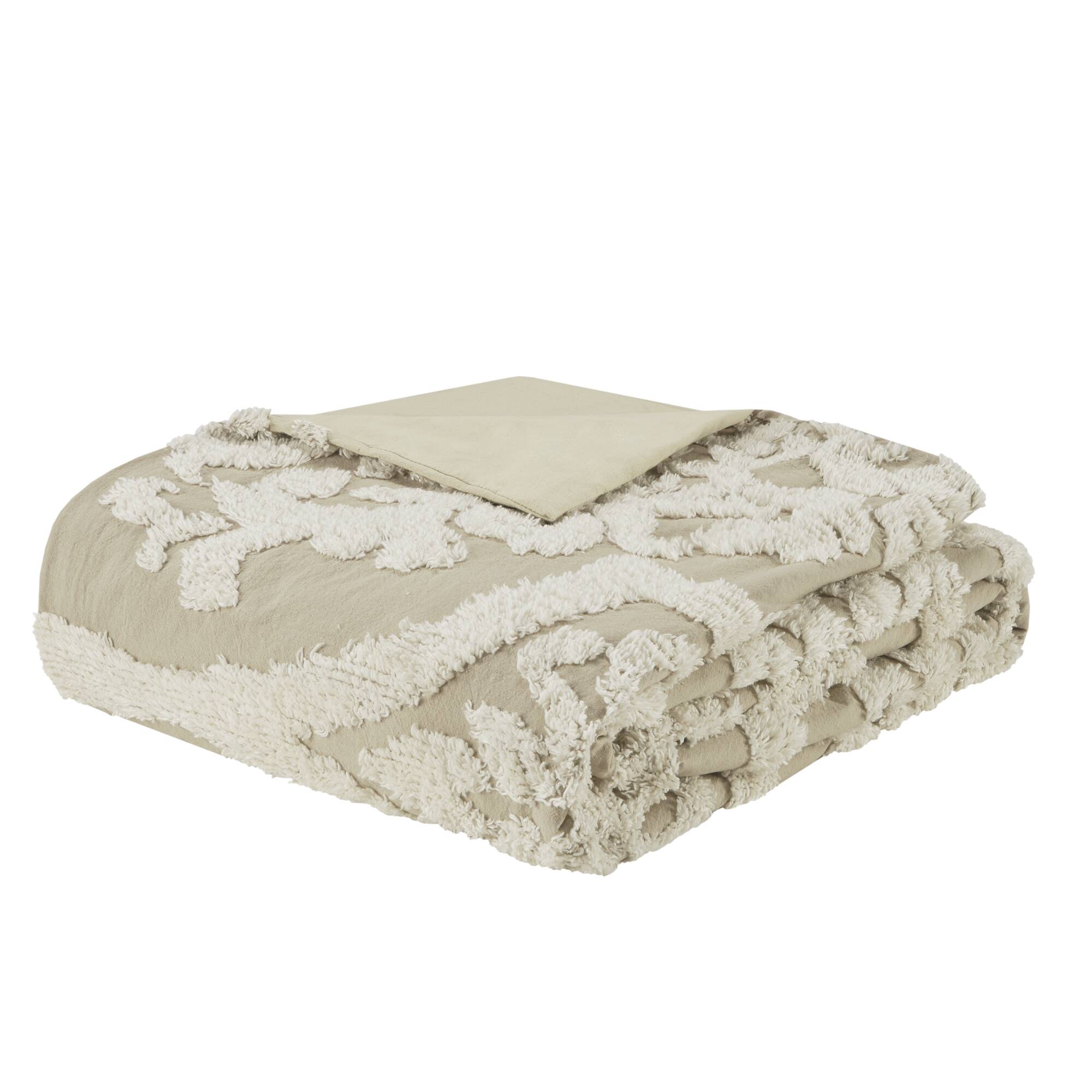 Viola 3 Piece Tufted Cotton Chenille Damask Duvet Cover Set