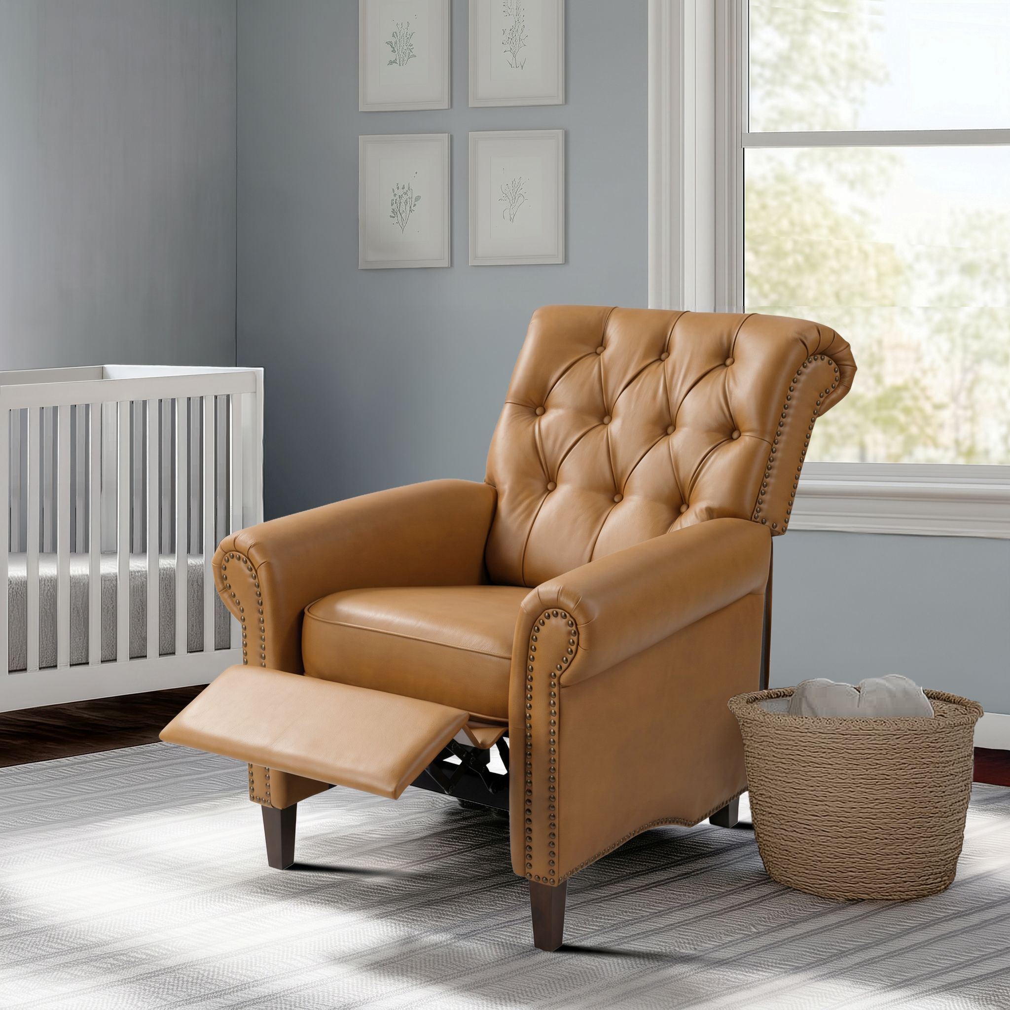 Aidan Upholstered Manual Push Back Recliner Chair with Nailheads
