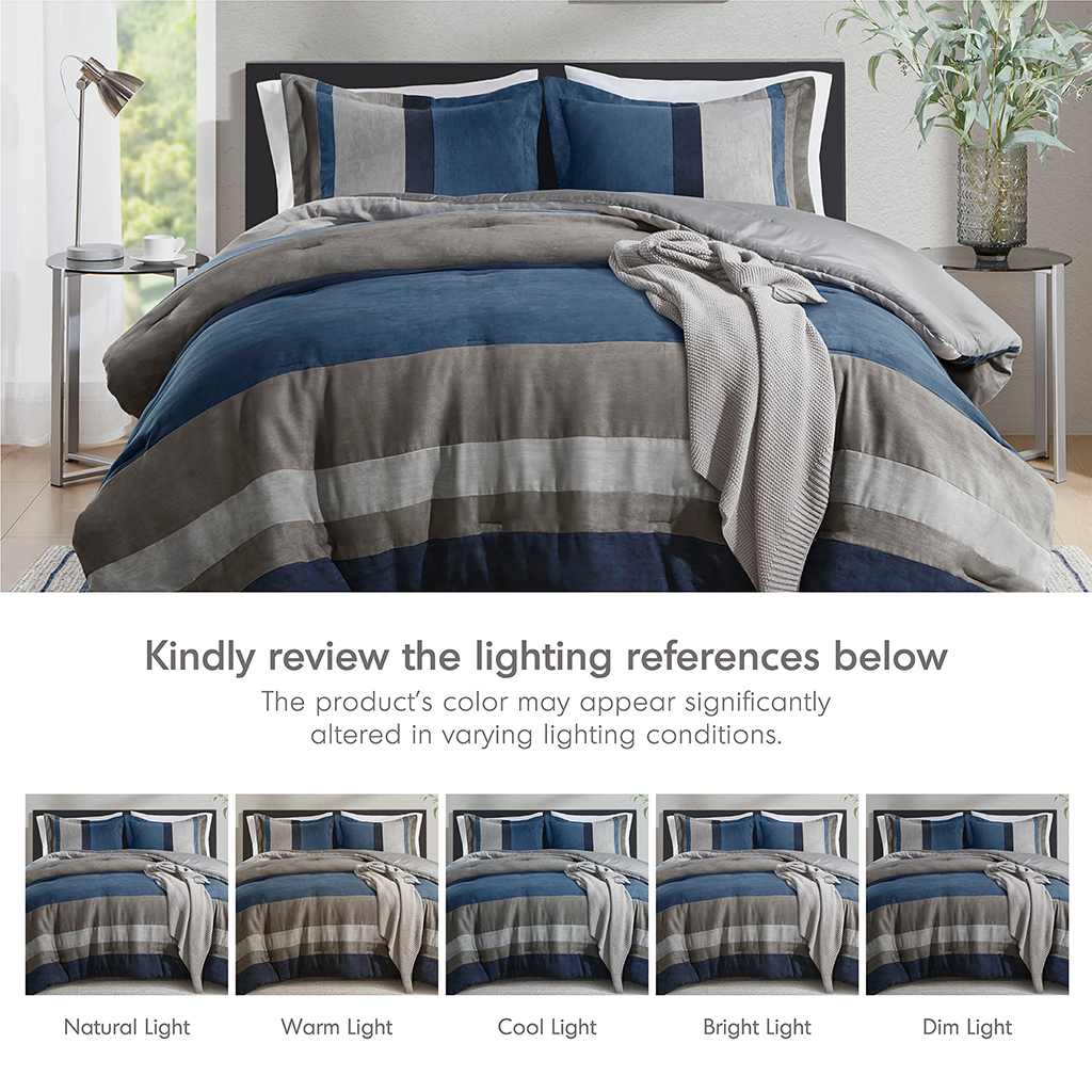 Highland Stripe Pieced Faux Suede Comforter Set