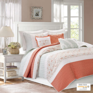 Dawn 6 Piece Cotton Percale Quilt Set with Throw Pillows from Madison Park in  Coral. Dawn 6 Piece Cotton Percale Quilt Set with Throw Pillows from Madison Park in  Coral. Dawn 6 Piece Cotton Percale Quilt Set with Throw Pillows from Madison Park in  Coral. Dawn 6 Piece Cotton Percale Quilt Set with Throw Pillows from Madison Park in  Coral. Dawn 6 Piece Cotton Percale Quilt Set with Throw Pillows from Madison Park in  Coral.