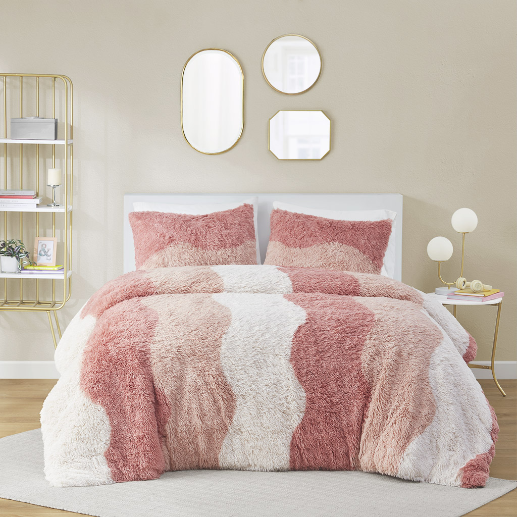 Cassie Ombre Shaggy Faux Fur Duvet Cover Set
