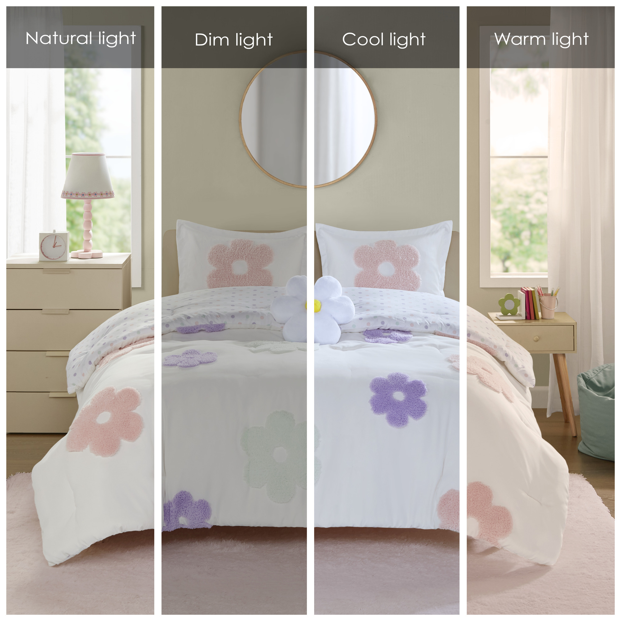 Gracie Floral Reversible Tufted Chenille Comforter Set with Flower Throw Pillow
