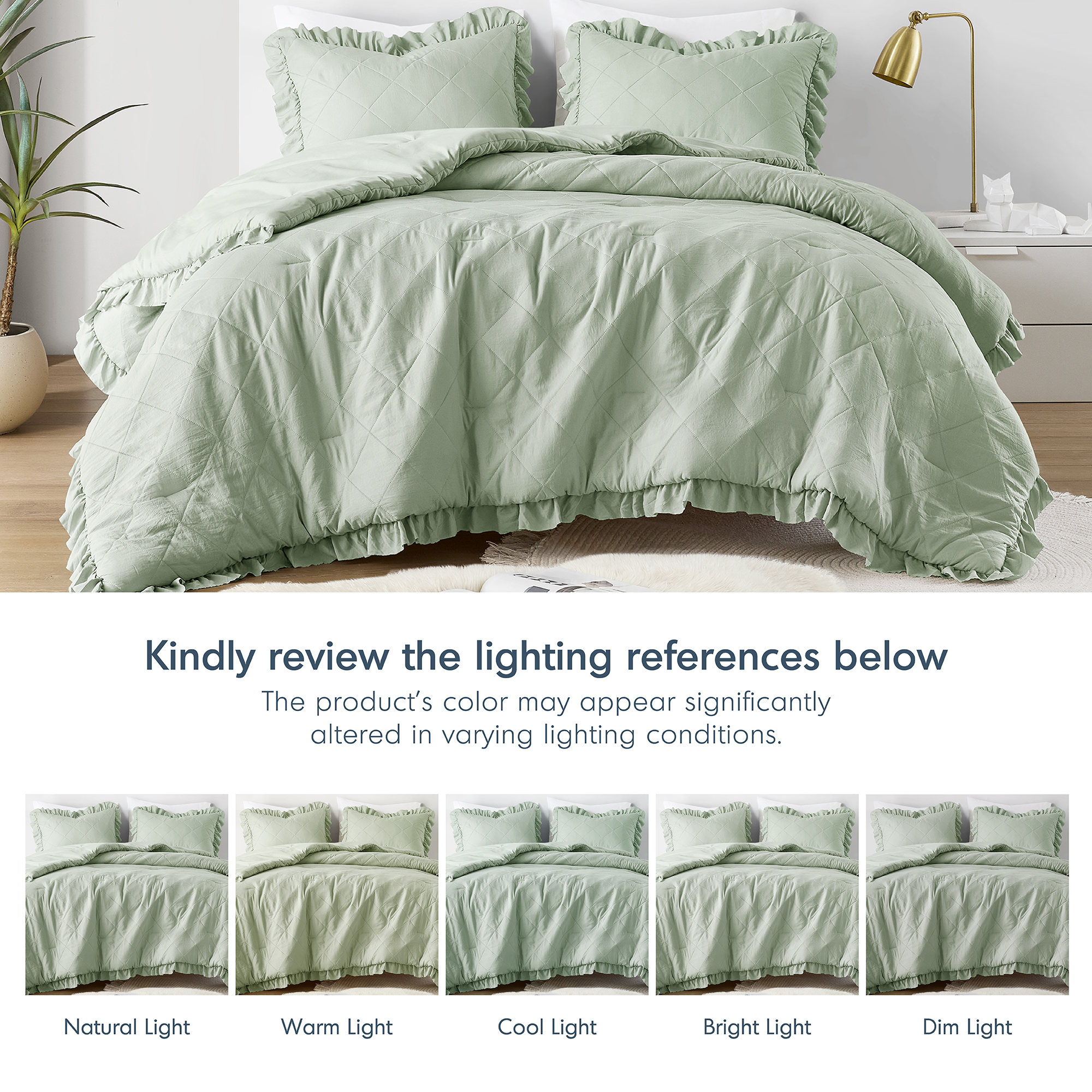 Hannah Diamond Quilted Ruffle Edge Comforter Set