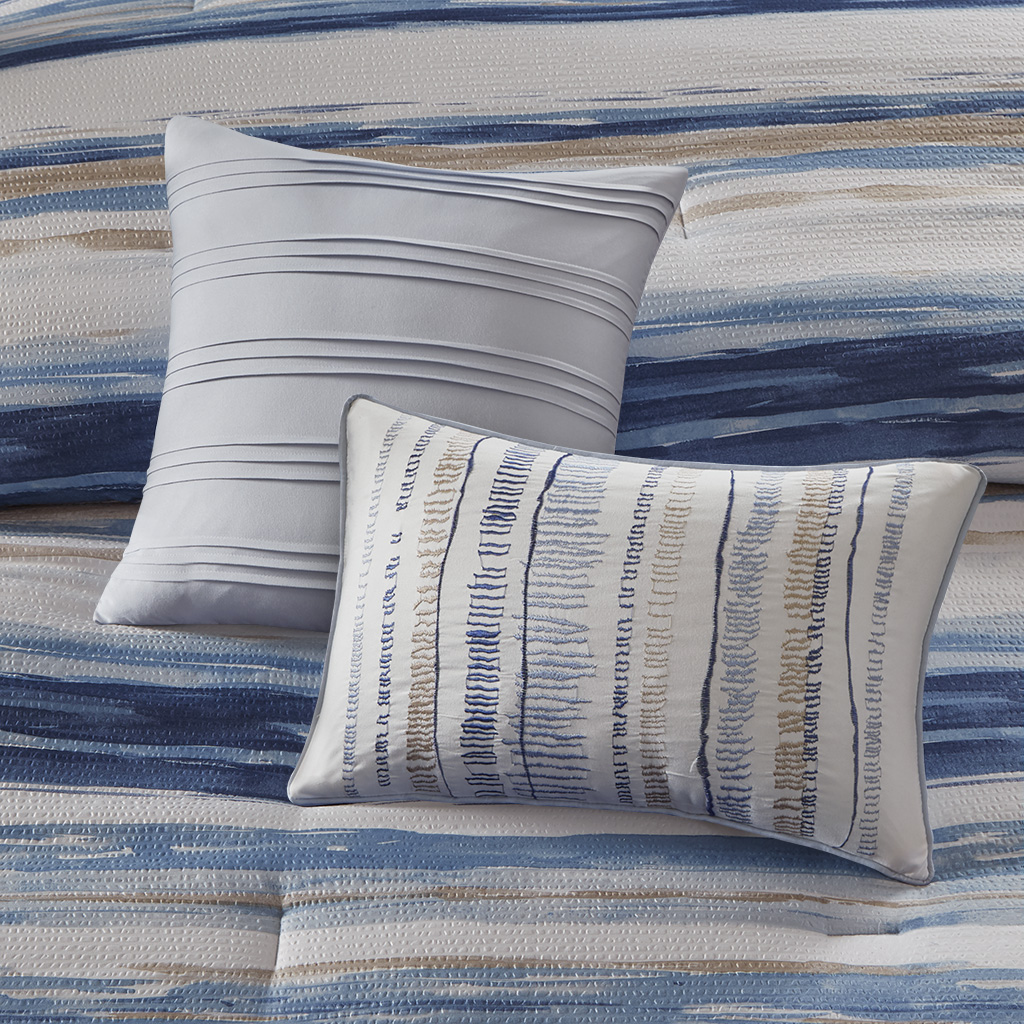 Marina 8 Piece Printed Seersucker Comforter and Quilt Set Collection