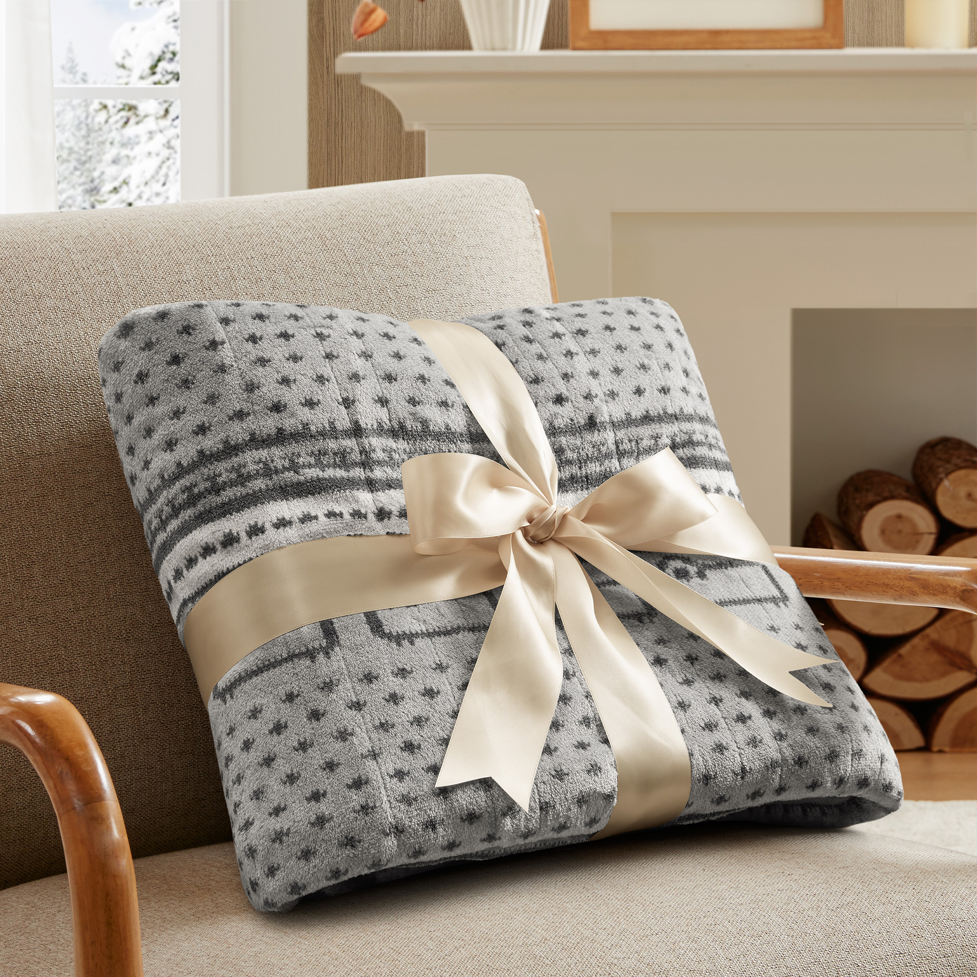 Print Plush to Sherpa Heated Throw