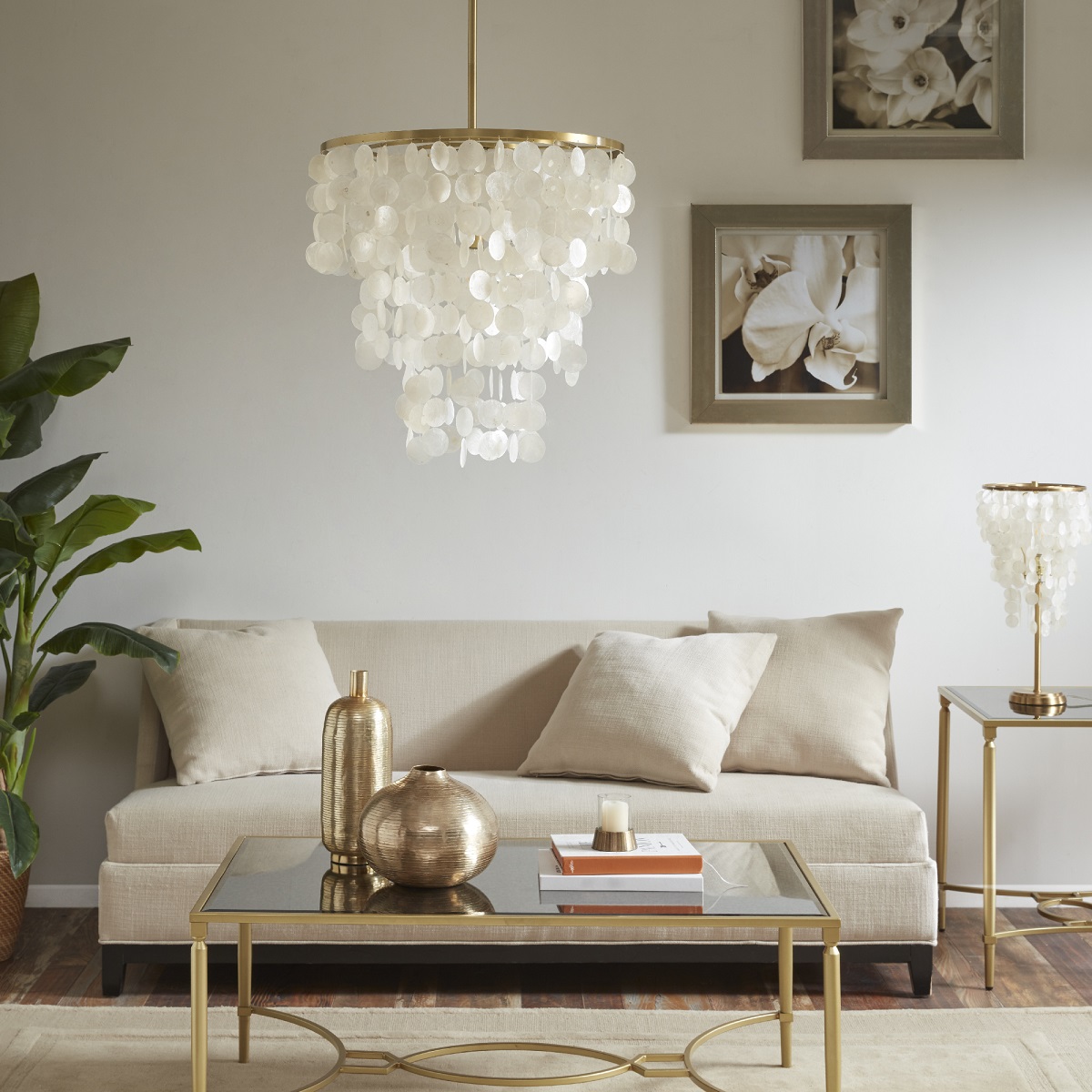 Isla Dimmable Layered Capiz Shell Chandelier