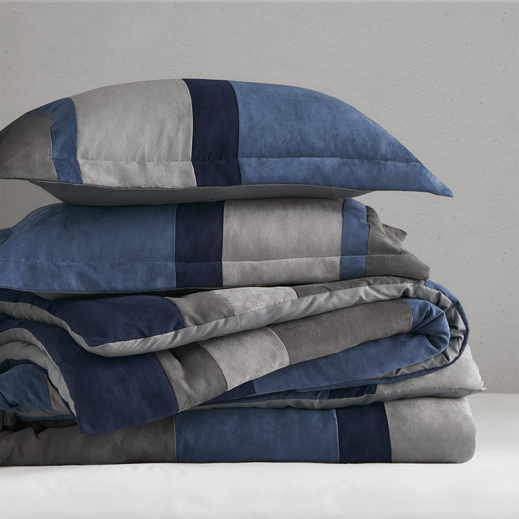 Highland Stripe Pieced Faux Suede Comforter Set
