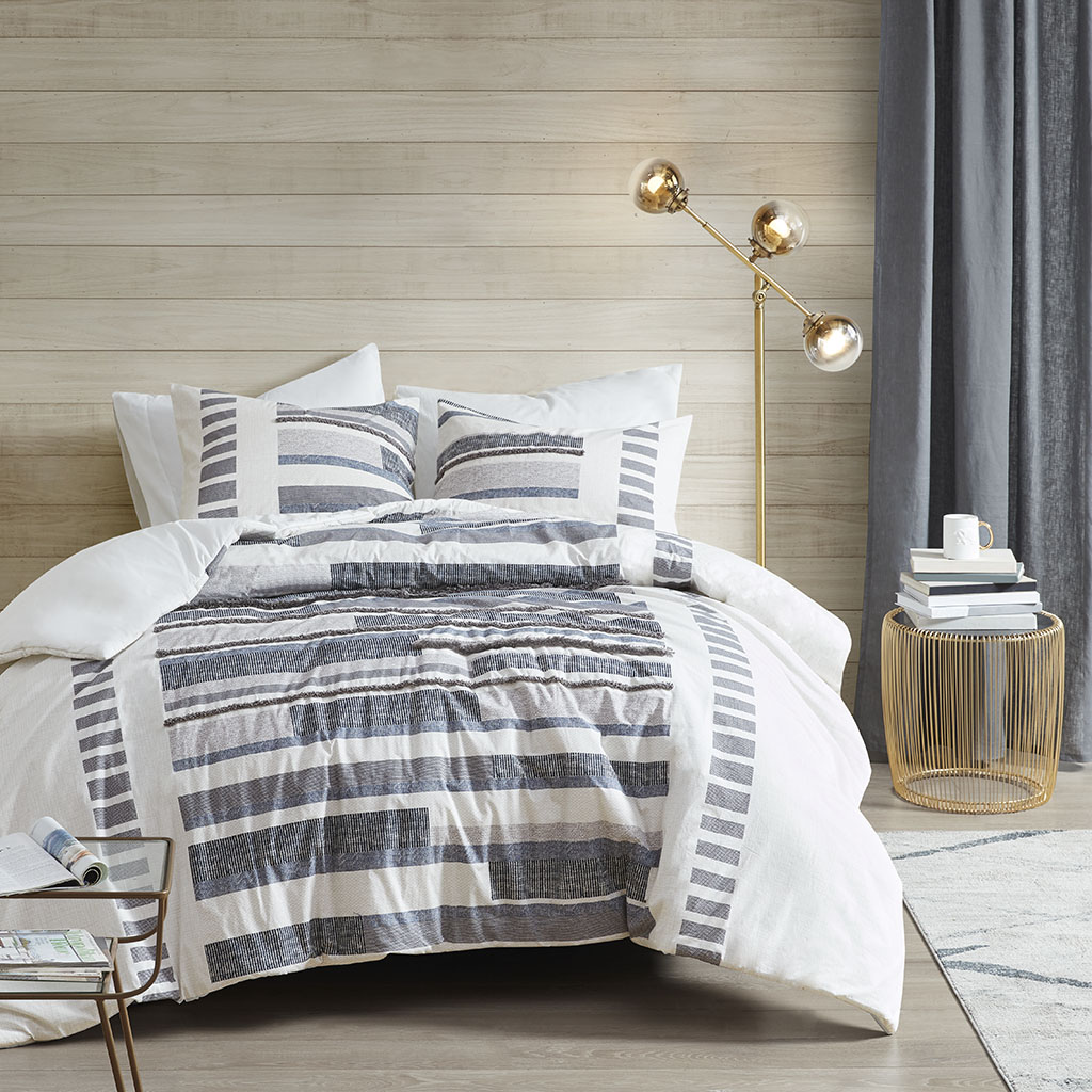 Serena 3 Piece Cotton Printed Duvet Cover Set w/ trims