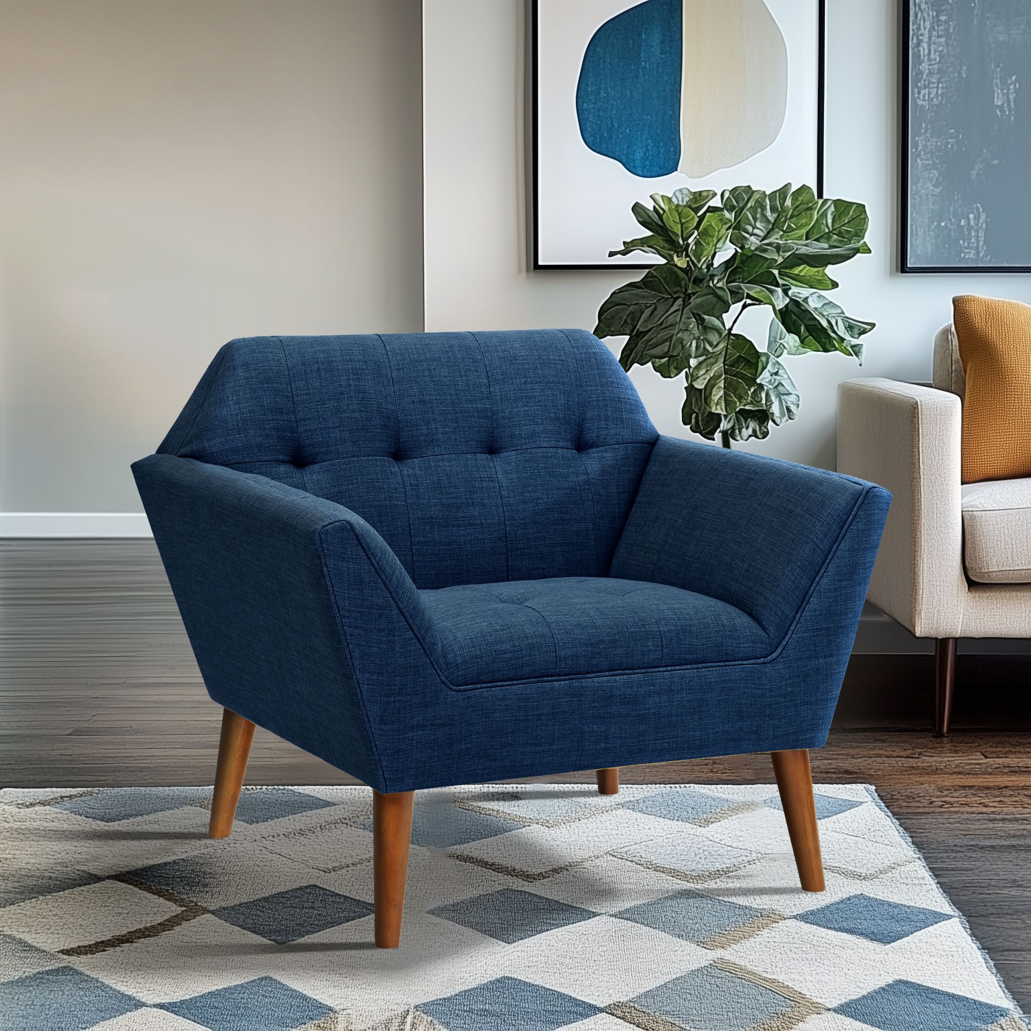 Newport Wide Mid-Century Modern Lounge Chair Set of 2