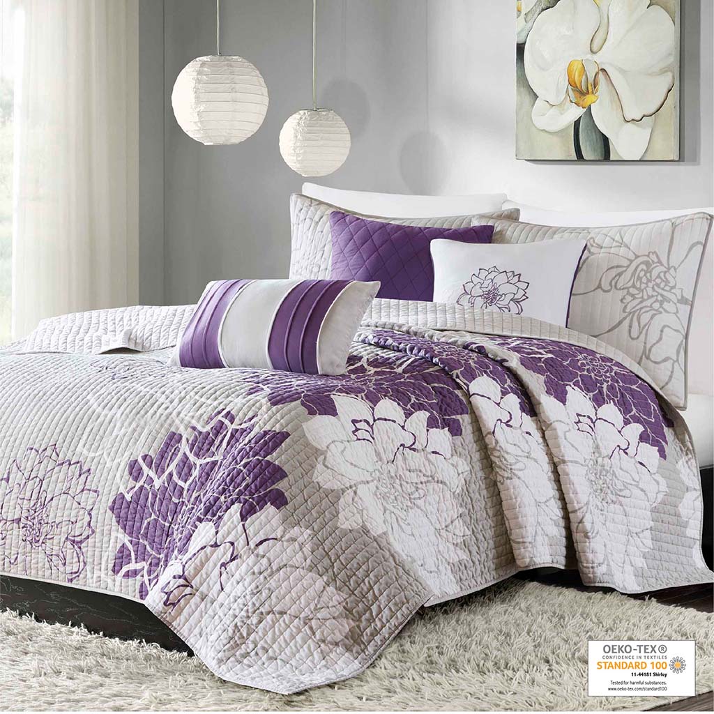 Lola 6 Piece Printed Cotton Quilt Set with Throw Pillows