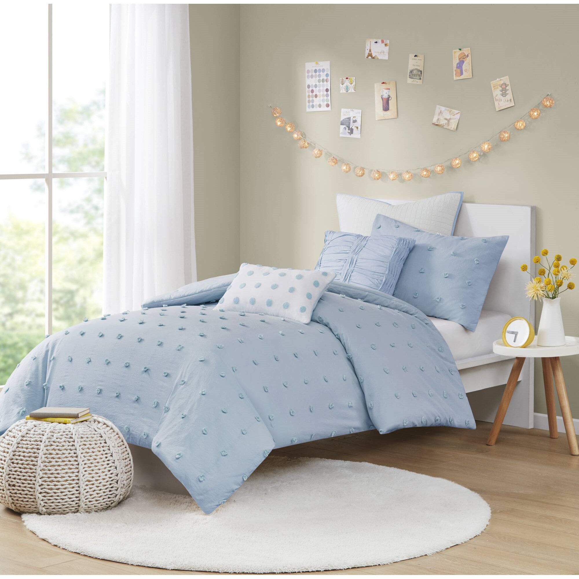 Brooklyn Cotton Jacquard Comforter Set with Euro Shams and Throw Pillows