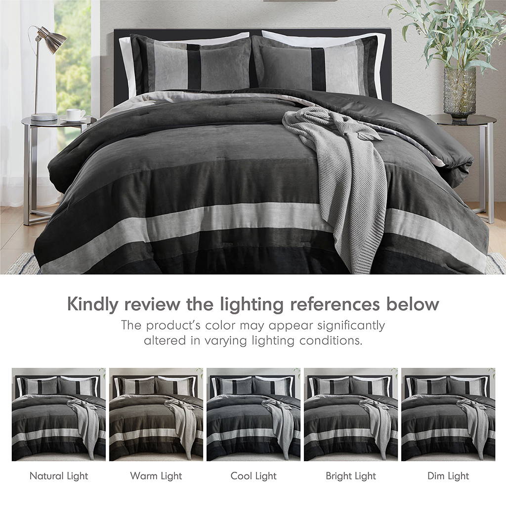 Highland Stripe Pieced Faux Suede Comforter Set