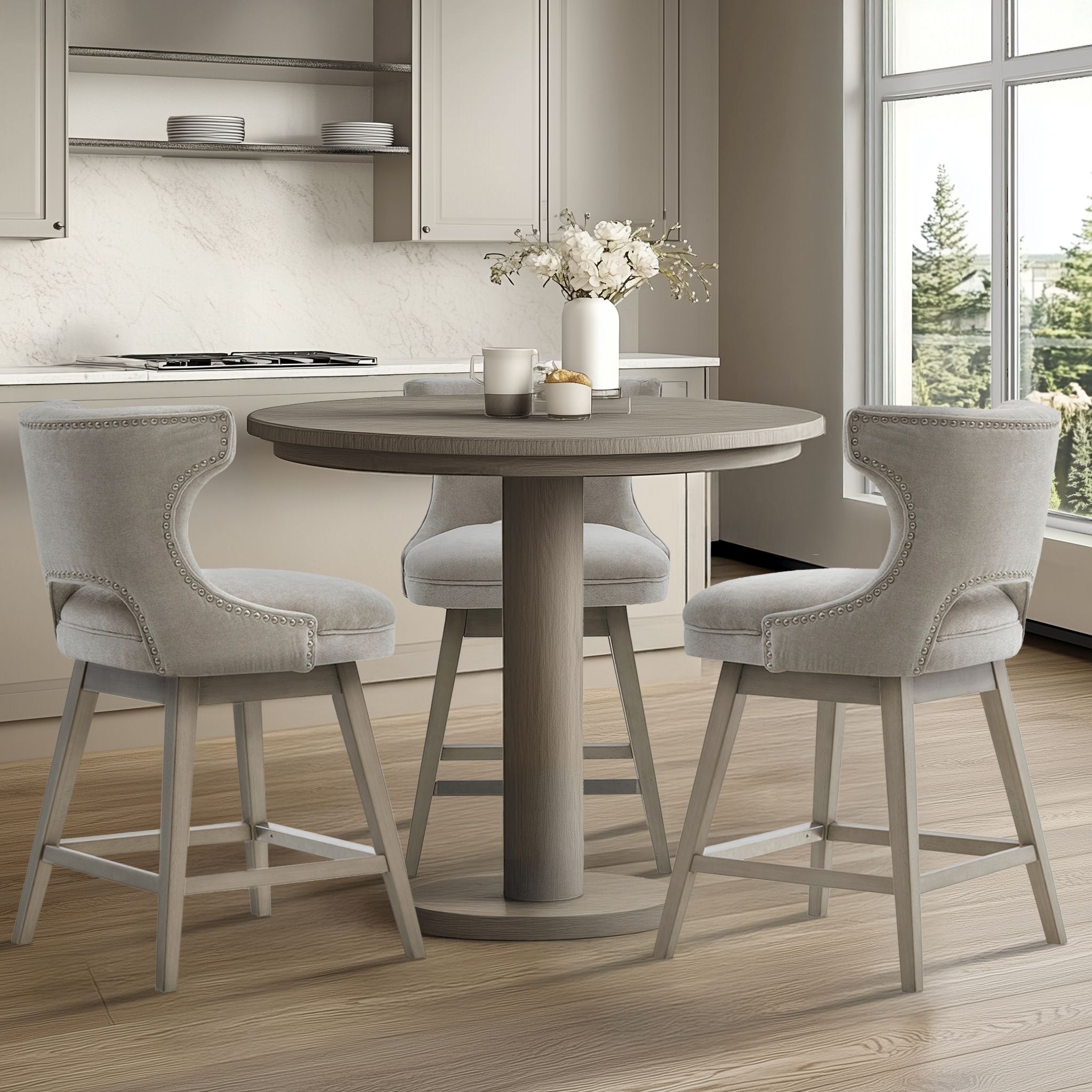 Emmett 360-degree swivel counter stool with nailheads