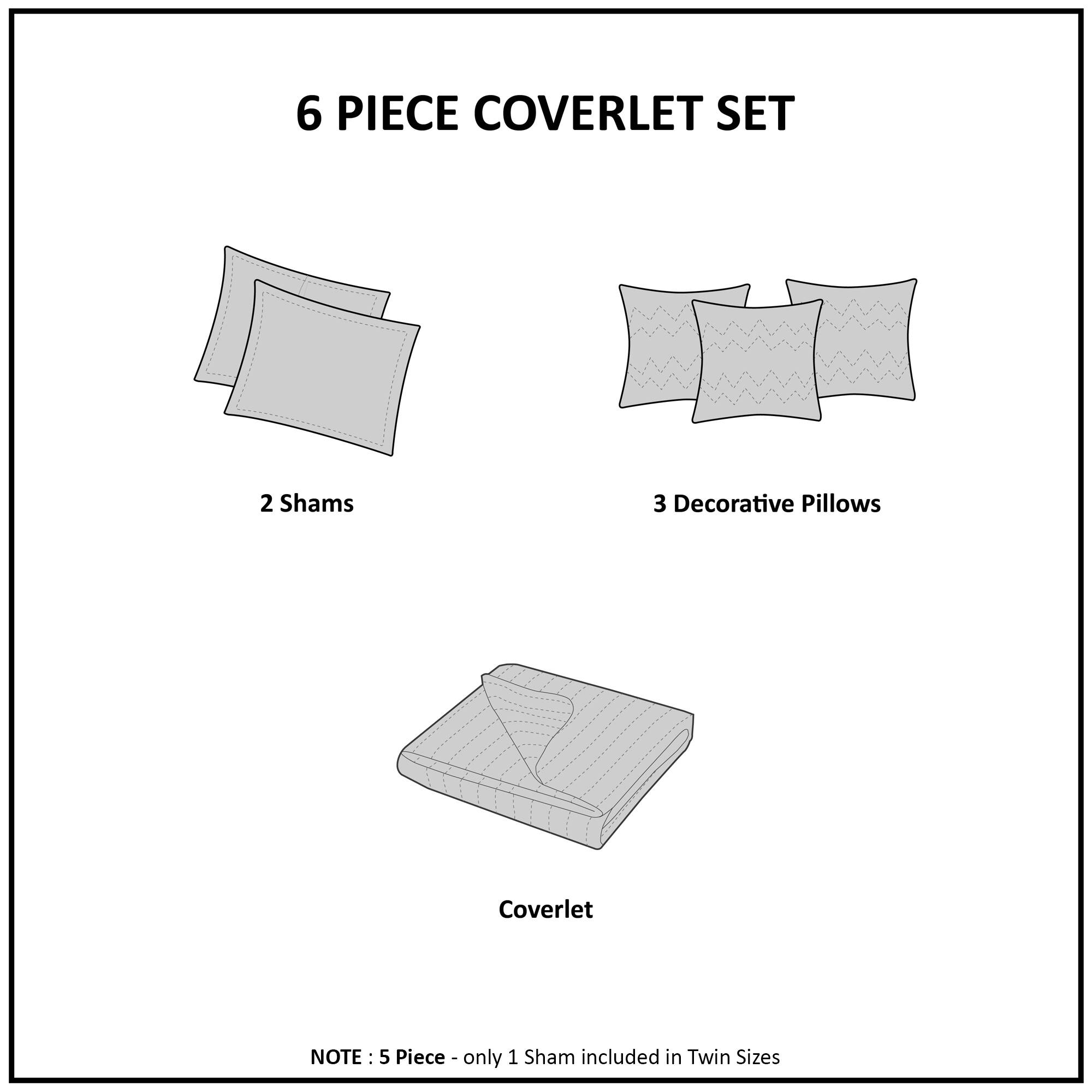 Caelie 6 Piece Embroidered Quilt Set with Throw Pillows