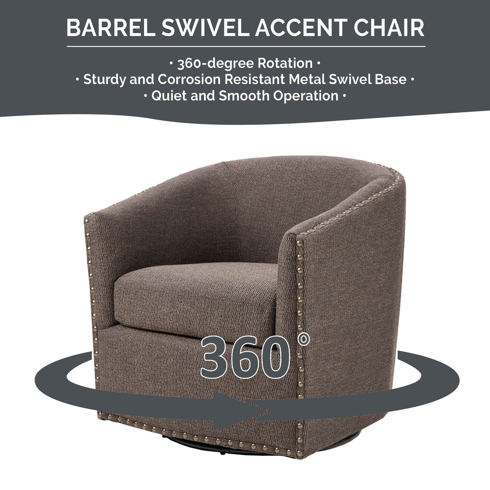 Tyler Upholstered Swivel Barrel Chair with Nailheads