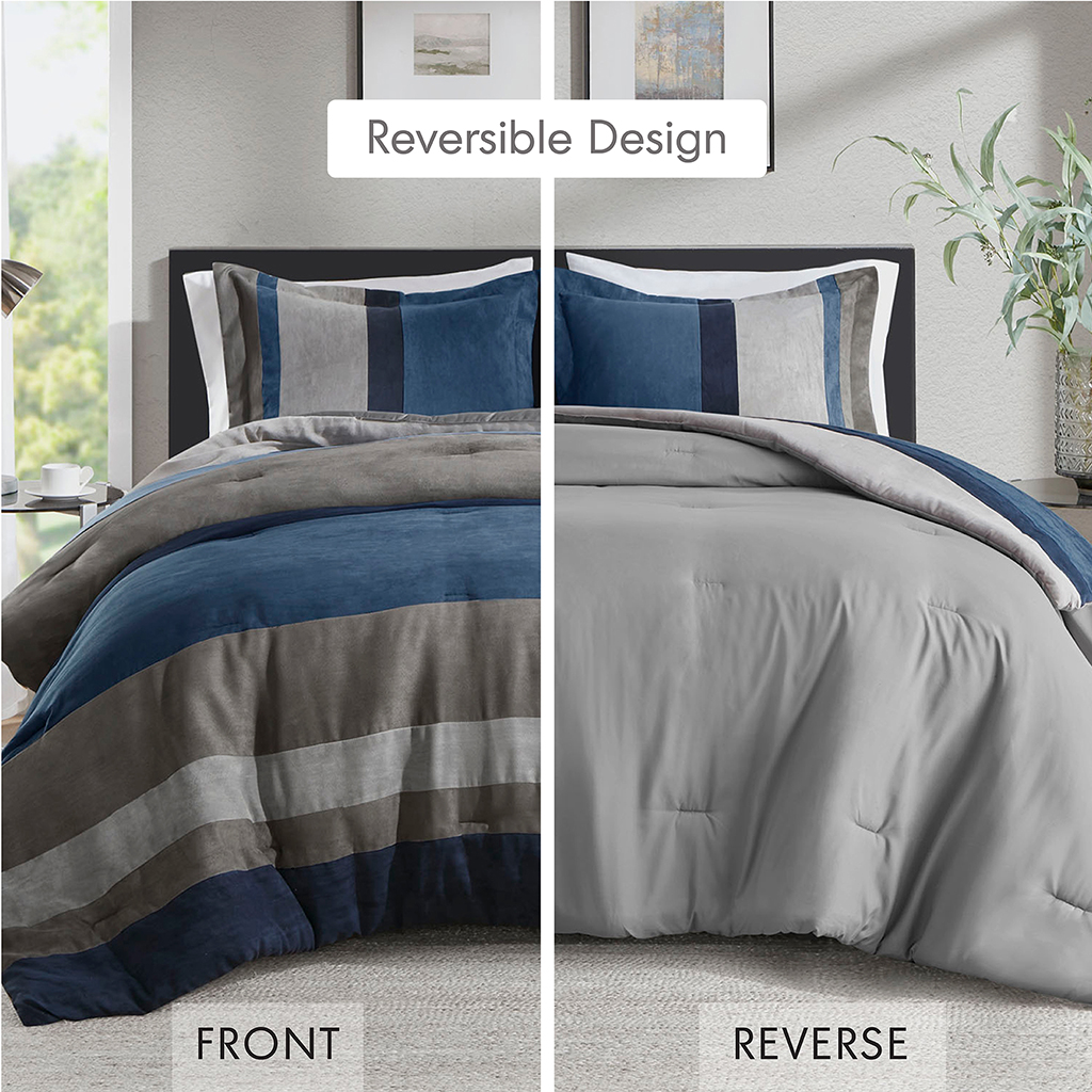 Highland Stripe Pieced Faux Suede Comforter Set