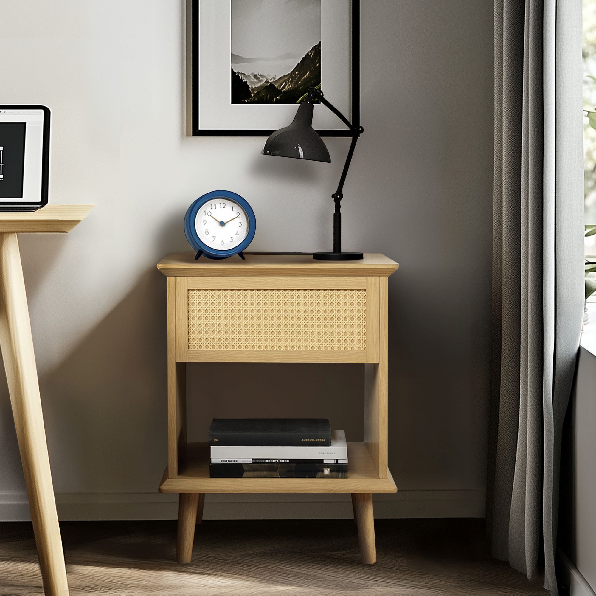 Teagan Rattan Side Table with Built-in Charging Station & LED Light