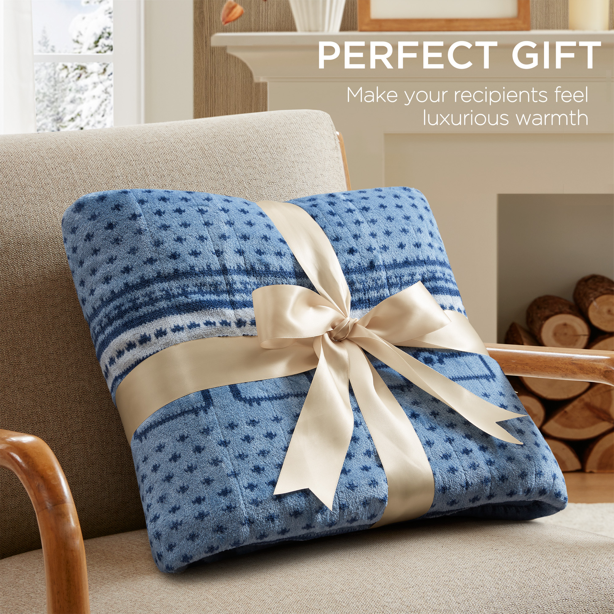 Print Plush to Sherpa Heated Throw