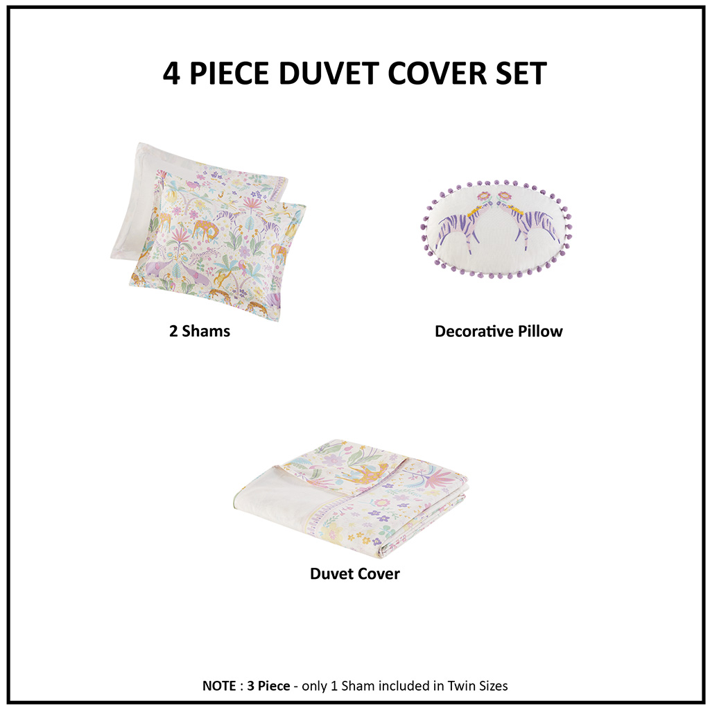 Lulu Floral Reversible Cotton Duvet Cover Set with Throw Pillow