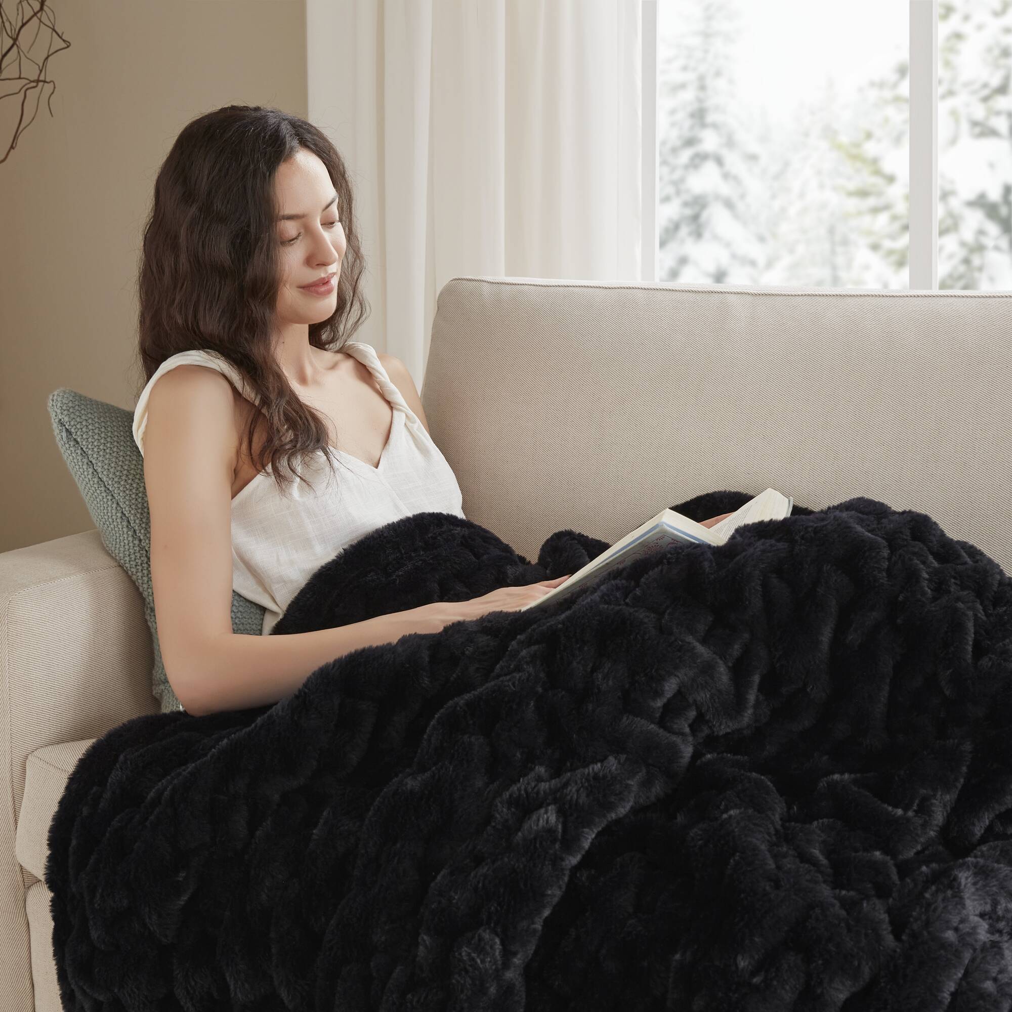 Ruched Fur Throw