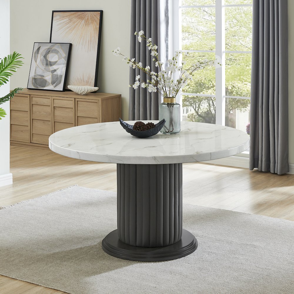 Valencia 54″ Round White Faux Marble Dining Table
