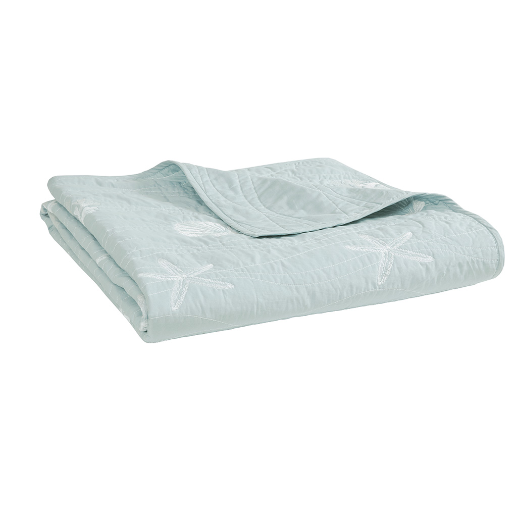 Seaside 4 Piece Cotton Reversible Embroidered Quilt Set with Throw Pillow