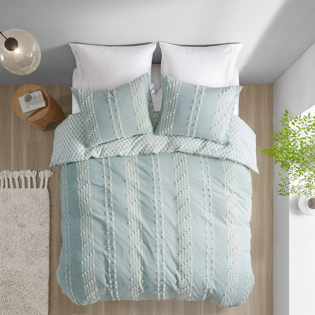 Kara 3 Piece Cotton Jacquard Duvet Cover Set