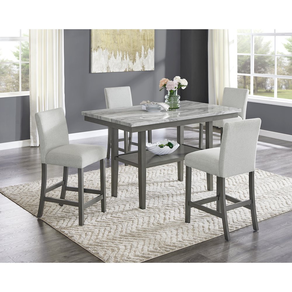 Selena 5-Piece 60″ Rectangular Gray Faux Marble Counter Dining Set