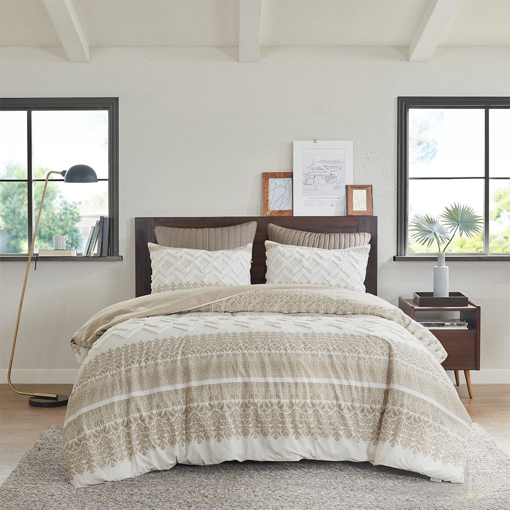 Mila 3 Piece Cotton Duvet Cover Set with Chenille Tufting