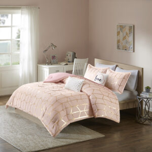 Raina Metallic Printed Comforter Set from Intelligent Design in  Blush/Gold. Raina Metallic Printed Comforter Set from Intelligent Design in  Blush/Gold. Raina Metallic Printed Comforter Set from Intelligent Design in  Blush/Gold. Raina Metallic Printed Comforter Set from Intelligent Design in  Blush/Gold. Raina Metallic Printed Comforter Set from Intelligent Design in  Blush/Gold.