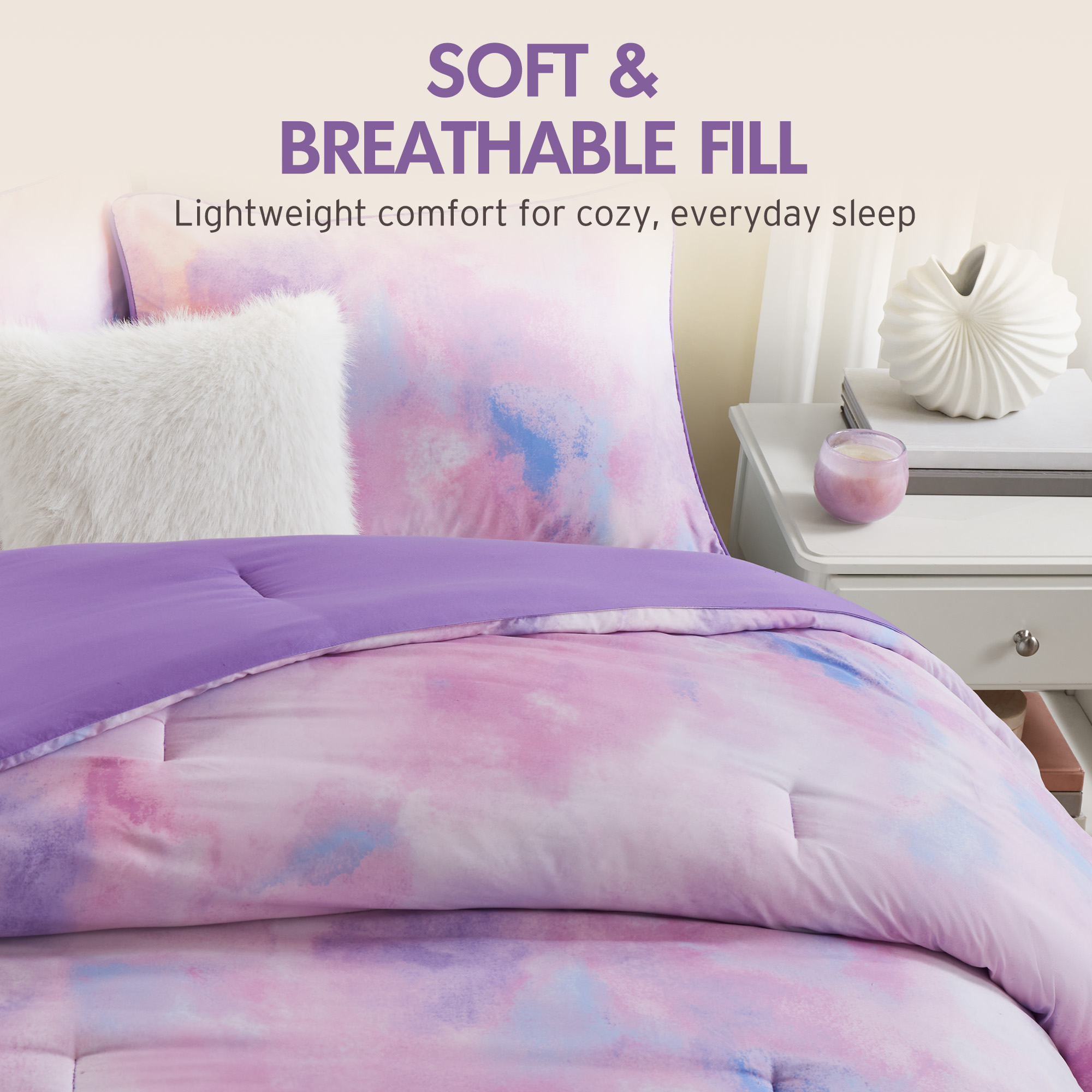 Cassiopeia Watercolor Tie Dye Printed Comforter Set with Throw Pillow