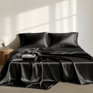 Satin Luxury Sheet Set from Madison Park Essentials in  Black. Satin Luxury Sheet Set from Madison Park Essentials in  Black. Satin Luxury Sheet Set from Madison Park Essentials in  Black. Satin Luxury Sheet Set from Madison Park Essentials in  Black. Satin Luxury Sheet Set from Madison Park Essentials in  Black.