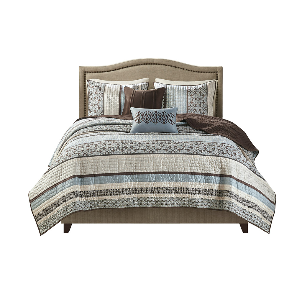 Princeton 5 Piece Jacquard Quilt Set with Throw Pillows
