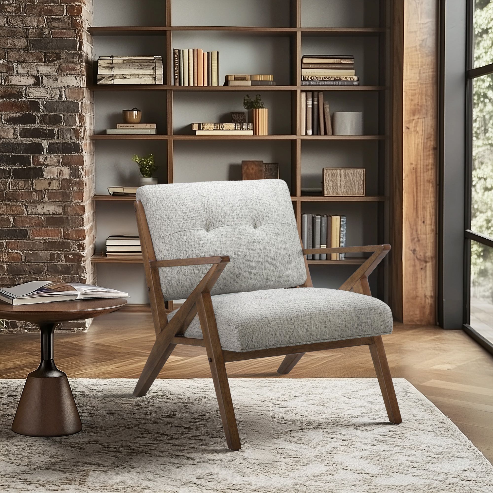Rocket Upholstered Arm Chair with Angled Wood Frame