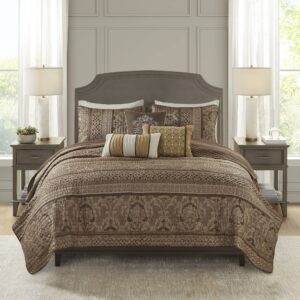 Bellagio 6 Piece Jacquard Quilt Set with Throw Pillows from Madison Park in  Brown/Gold. Bellagio 6 Piece Jacquard Quilt Set with Throw Pillows from Madison Park in  Brown/Gold. Bellagio 6 Piece Jacquard Quilt Set with Throw Pillows from Madison Park in  Brown/Gold. Bellagio 6 Piece Jacquard Quilt Set with Throw Pillows from Madison Park in  Brown/Gold. Bellagio 6 Piece Jacquard Quilt Set with Throw Pillows from Madison Park in  Brown/Gold.