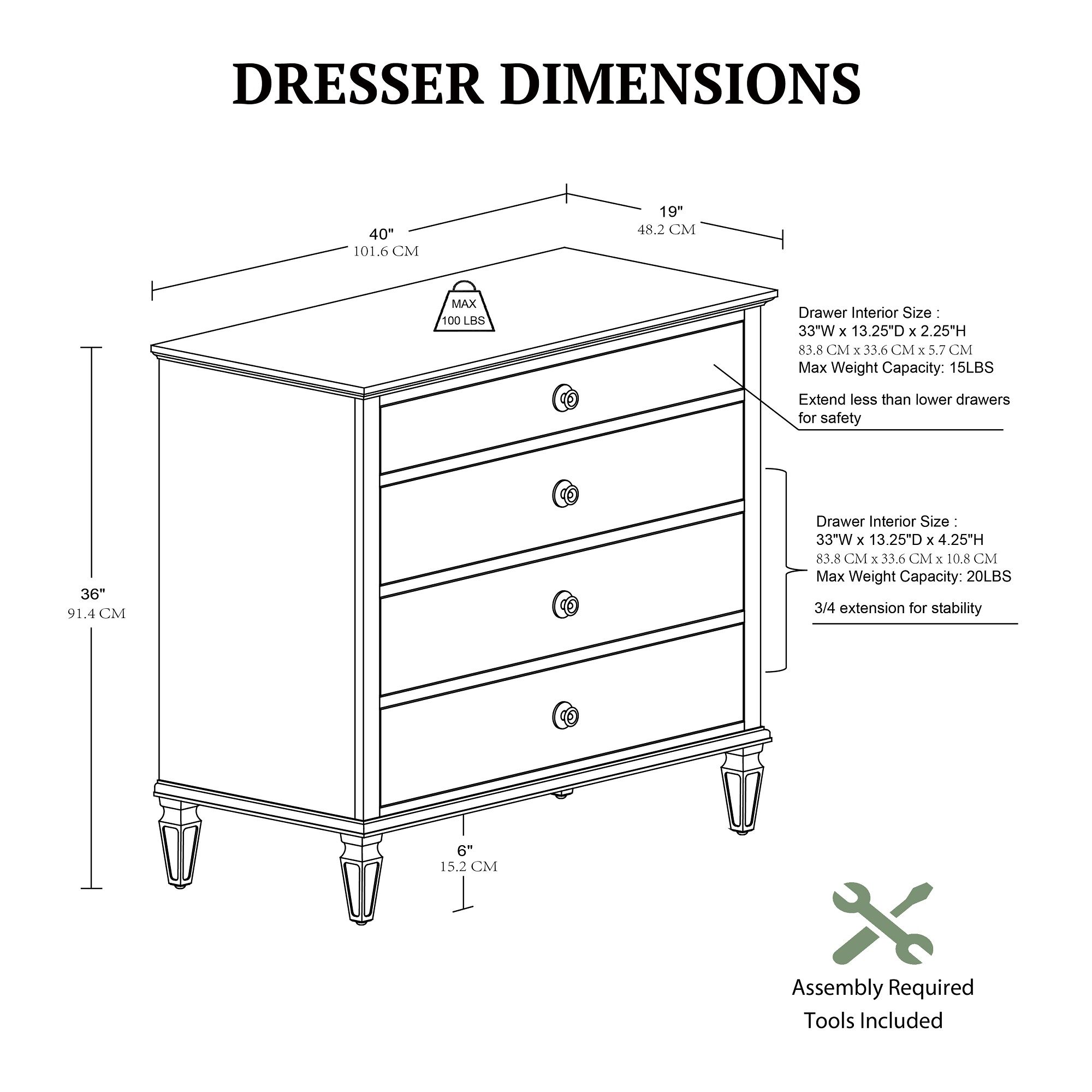 Victoria 4-drawer wood dresser (40″)