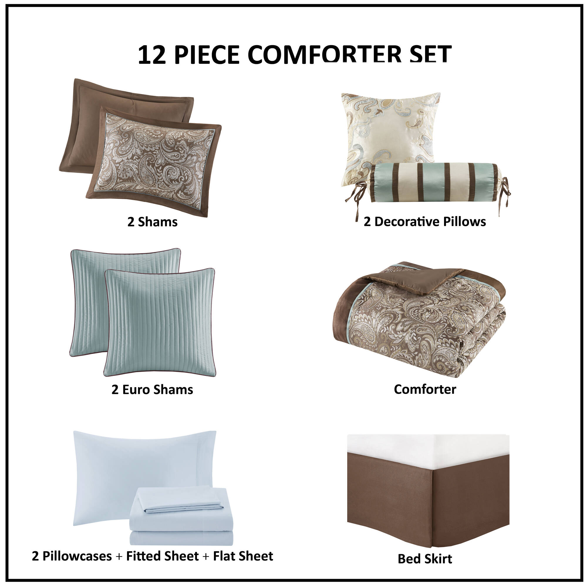 Aubrey 12 Piece Comforter Set with Cotton Bed Sheets
