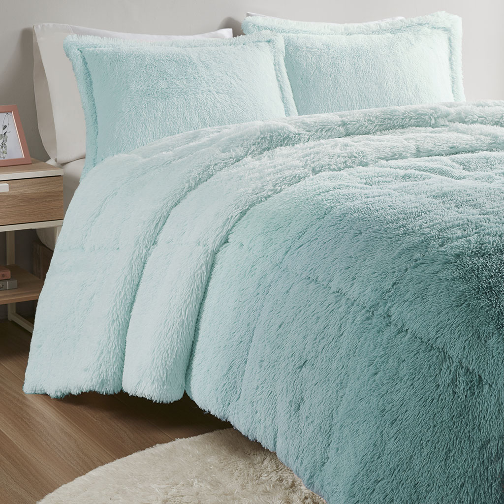 Brielle Ombre Shaggy Long Fur Comforter Mini Set
