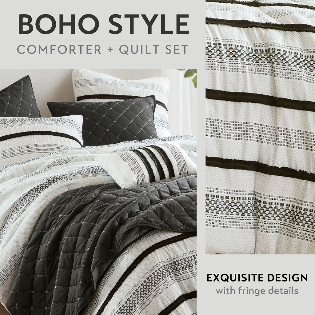 Carolina 7 Piece Stripe Comforter and Quilt Set