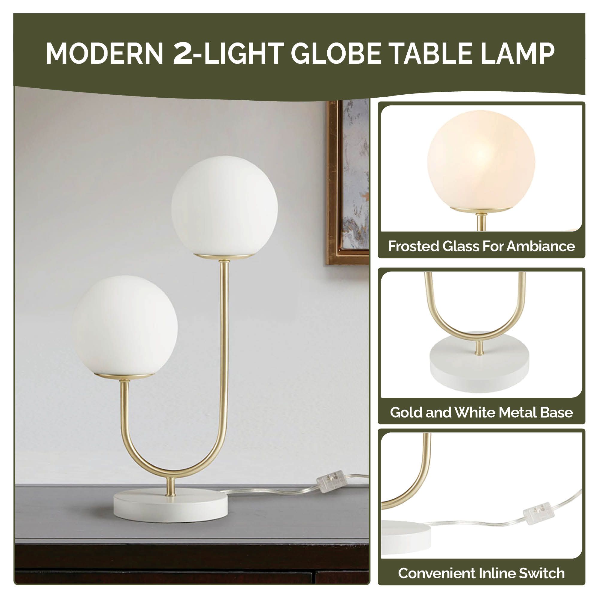 Zusa Metal 2-Light Globe Table Lamp