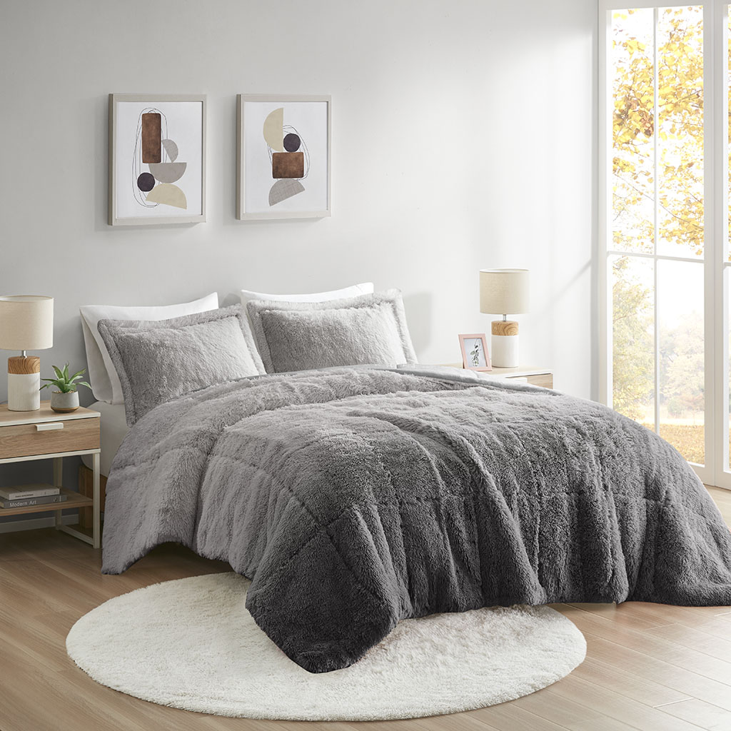 Brielle Ombre Shaggy Long Fur Comforter Mini Set