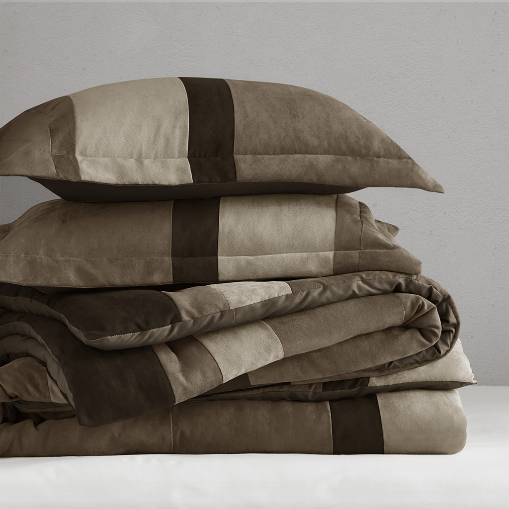 Highland Stripe Pieced Faux Suede Comforter Set