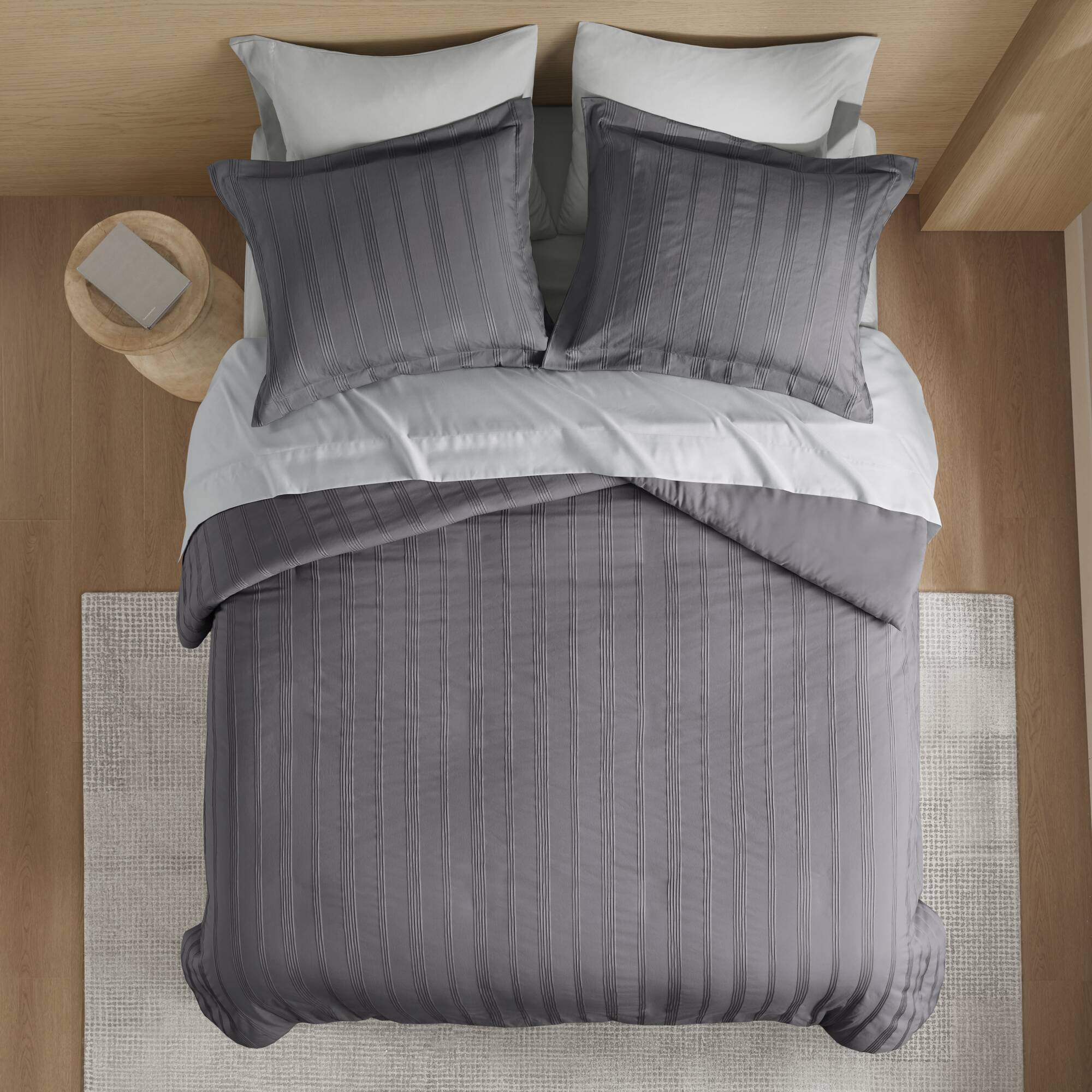 Logan Striped Reversible Pintuck Pleated Duvet Set
