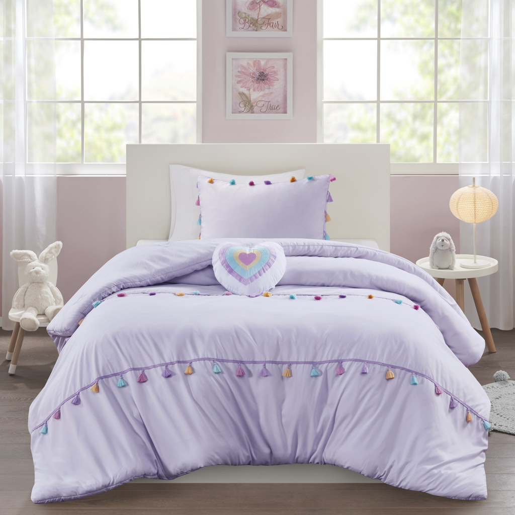 Tessa Tassel Comforter Set with Heart Shaped Throw Pillow