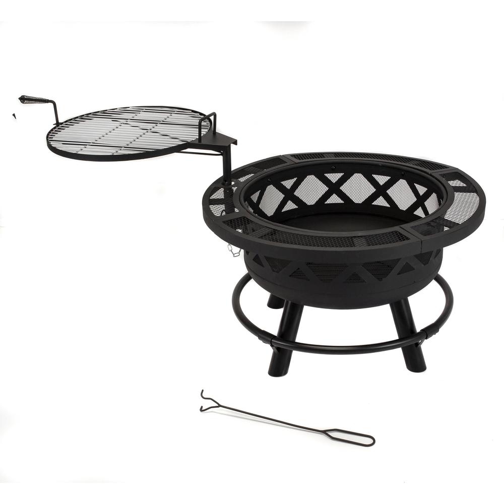 Outdoor Leisure Products Model 5511 32″ Roundup Fire Pit with adjustable 20 inch cooking shelf