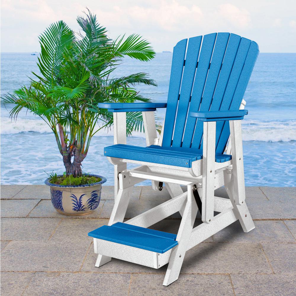 OS Home and Office Model 516ARW Fan Back Balcony Glider in Aruba Blue with a White Base